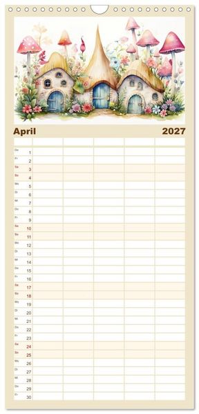 Produktbild: Familienplaner 2027 - M&auml;rchenhafte Feenh&auml;uschen mit 5 Spalten (Wandkalender, 21 x 45 cm) CALVENDO