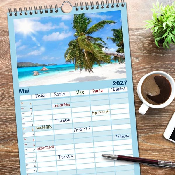 Produktbild: Familienplaner 2027 - Seychellen mit 5 Spalten (Wandkalender, 21 x 45 cm) CALVENDO