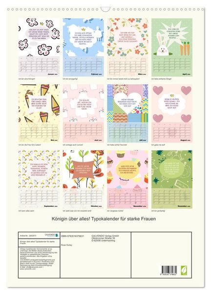 Produktbild: K&ouml;nigin &uuml;ber alles! Typokalender f&uuml;r starke Frauen (Wandkalender 2026 DIN A2 hoch), CALVENDO Monatskalender
