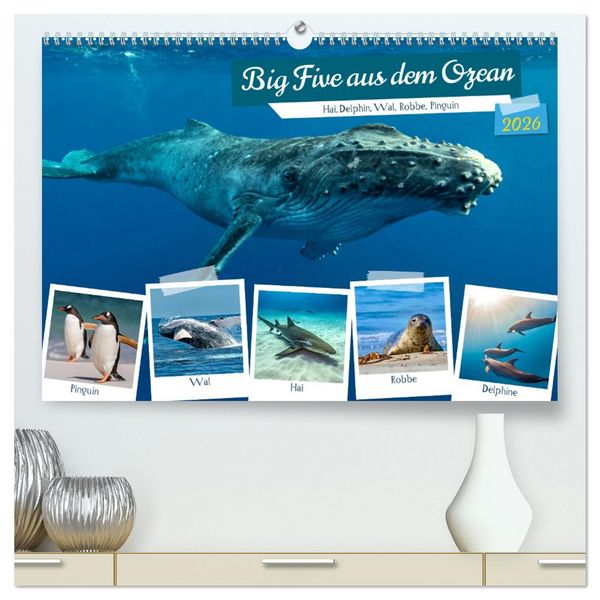 Produktbild: Big Five aus dem Ozean Hai, Delphin, Wal, Robbe, Pinguin (hochwertiger Premium Wandkalender 2026 DIN A2 quer), Kunstdruck in Hochglanz
