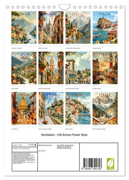 Produktbild: Norditalien - Old School Poster Style (Wandkalender 2026 DIN A4 hoch), CALVENDO Monatskalender