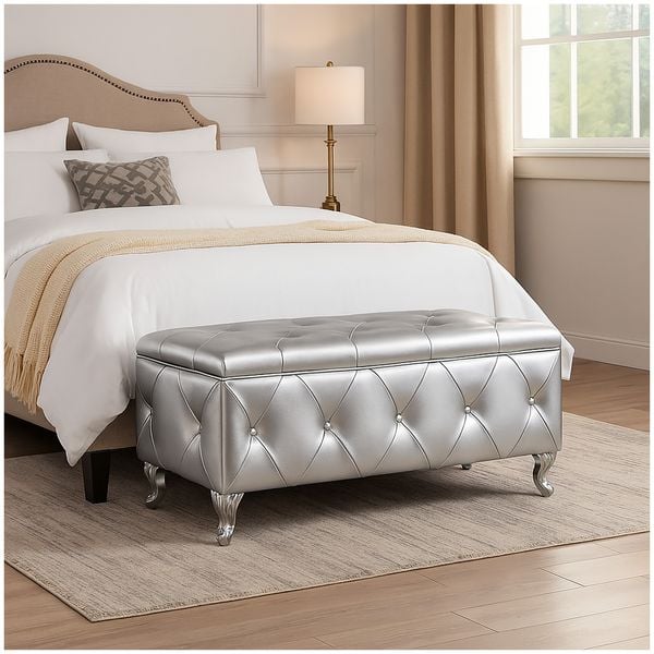 HTI-Living Gepolsterte Sitzbank mit Truhe Maribella Silber