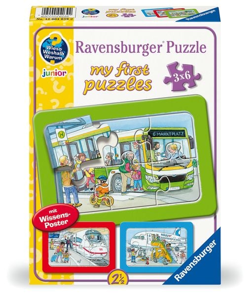Produktbild: Kinderpuzzle 3x6 Teile - Wieso? Weshalb? Warum? Unterwegs mit Bus, Bahn und Flugzeug