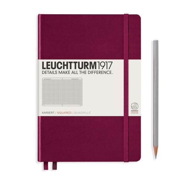 Produktbild: LEUCHTTURM1917 Notizbuch Medium (A5), Hardcover, 251 nummerierte Seiten, Port Red, Kariert