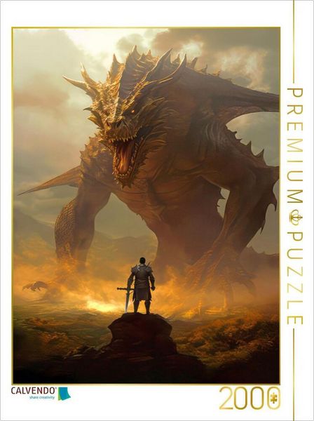 CALVENDO Puzzle Drachen und edle Ritter | 2000 Teile Lege-Größe 90x67cm Foto-Puzzle für glückliche Stunden