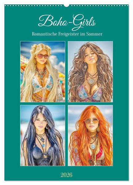 Boho-Girls. Romantische Freigeister im Sommer (Wandkalender 2026 DIN A2 hoch), CALVENDO Monatskalender