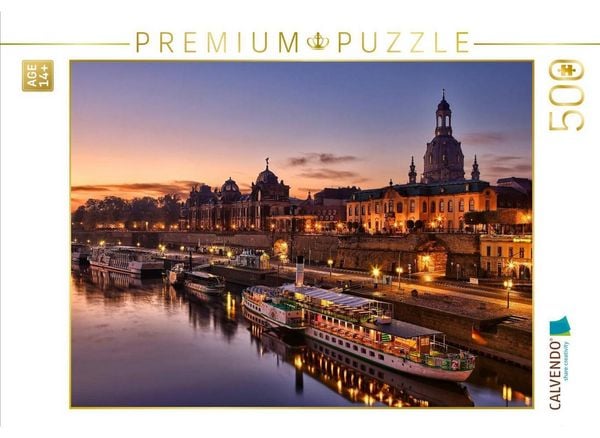 CALVENDO Puzzle Auf der Augustusbrücke mit Blick zur Altstadt | 500 Teile Lege-Größe 48 × 36 cm Foto-Puzzle für Erwachsene