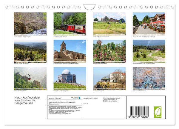 Produktbild: Harz - Ausflugsziele vom Brocken bis Sangerhausen (Wandkalender 2026 DIN A4 quer), CALVENDO Monatskalender