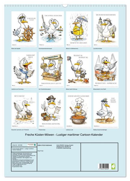 Produktbild: Freche K&uuml;sten‑M&ouml;wen - Lustiger maritimer Cartoon‑Kalender (Wandkalender 2027 DIN A2 hoch), CALVENDO Monatskalender