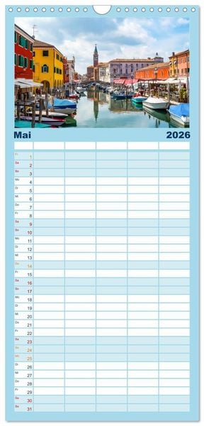 Produktbild: Familienplaner 2026 - ItalienReise Venedig Chioggia Comacchio mit 5 Spalten (Wandkalender, 21 x 45 cm) CALVENDO