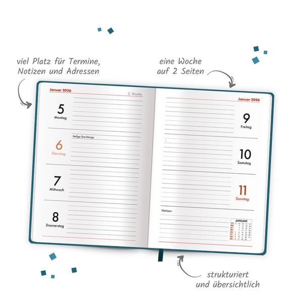 Produktbild: Trötsch Taschenkalender A6 Soft Touch Petrol 2026