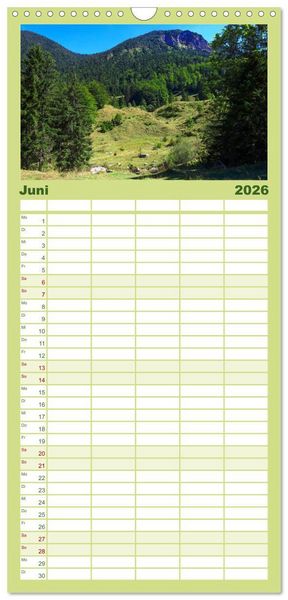 Produktbild: Familienplaner 2026 - Mangfallgebirge mit 5 Spalten (Wandkalender, 21 x 45 cm) CALVENDO