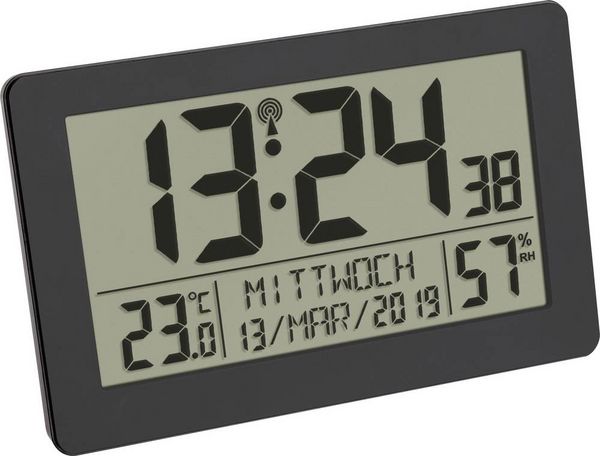Produktbild: TFA Dostmann 60.2557.01 Funk Funkuhr 20.6mm x 3mm x 13mm Schwarz Gro&szlig;es Display