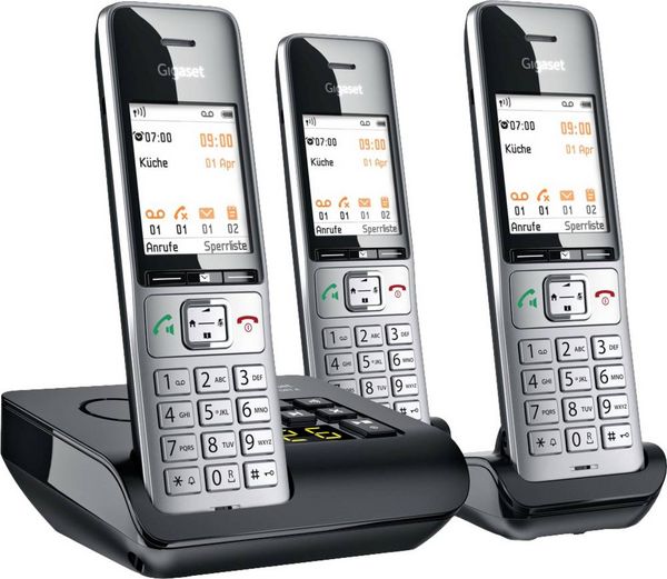 Produktbild: Gigaset COMFORT 500A trio DECT, GAP Schnurloses Telefon analog Babyphone, Freisprechen, f&uuml;r H&ouml;rger&auml;te kompatibel, Headsetanschluss, inkl. Mobiltei