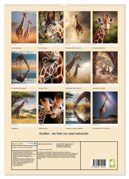 Produktbild: Giraffen - die Welt von oben betrachtet (hochwertiger Premium Wandkalender 2026 DIN A2 hoch), Kunstdruck in Hochglanz