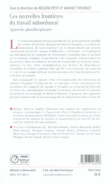 Produktbild: Les nouvelles fronti&egrave;res du travail subordonn&eacute;