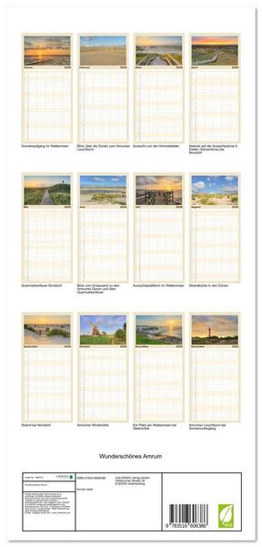 Produktbild: Familienplaner 2026 - Wundersch&ouml;nes Amrum mit 5 Spalten (Wandkalender, 21 x 45 cm) CALVENDO