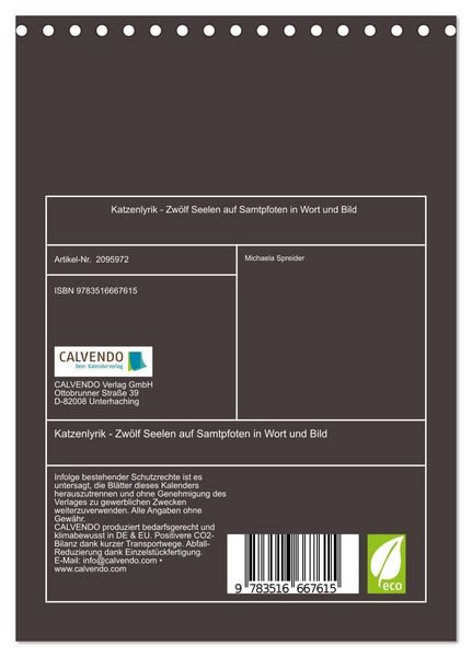 Produktbild: Katzenlyrik - Zw&ouml;lf Seelen auf Samtpfoten in Wort und Bild (Tischkalender 2026 DIN A5 hoch), CALVENDO Monatskalender