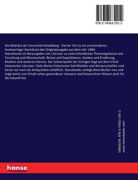 Produktbild: Die Matrikel der Unversit&auml;t Heidelberg