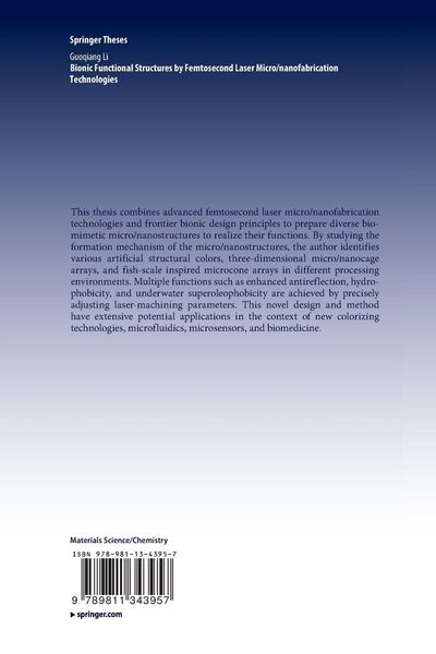 Produktbild: Bionic Functional Structures by Femtosecond Laser Micro/nanofabrication Technologies
