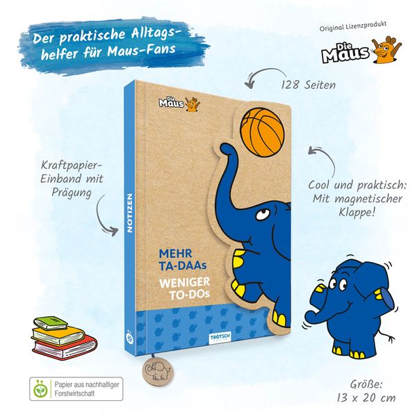 Trötsch Die Maus Notizbuch mit Klappe Elefant