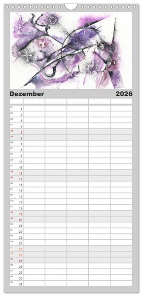 Produktbild: Familienplaner 2026 - Abstrakte Aquarelle mit 5 Spalten (Wandkalender, 21 x 45 cm) CALVENDO
