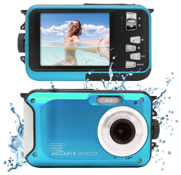 Produktbild: Easypix W3027-I Wave Iceblue Digitalkamera 30 Megapixel Blau-Eisblau inkl. Akku, inkl. Tasche Bildstabilisierung, Full HD Video