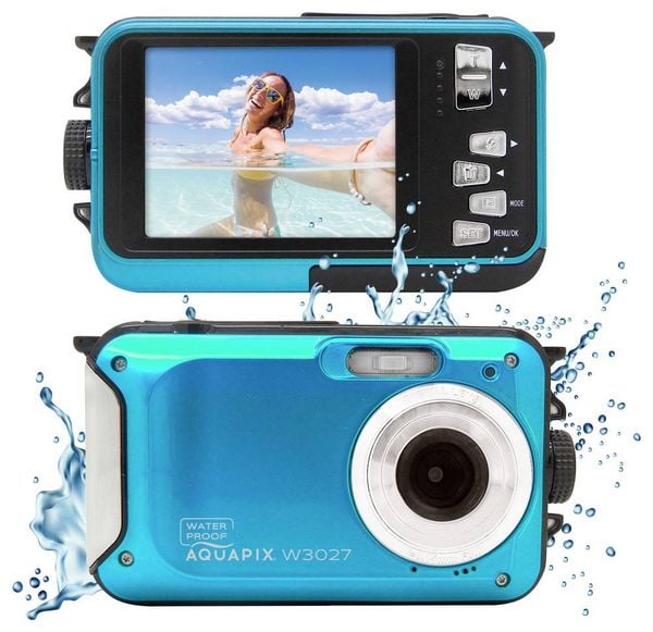 Produktbild: Easypix W3027-I Wave Iceblue Digitalkamera 30 Megapixel Blau-Eisblau inkl. Akku, inkl. Tasche Bildstabilisierung, Full HD Video, Wasserdicht bis
