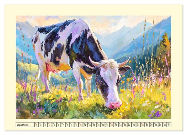 Produktbild: Almseelen im Licht der Berge. Charmante K&uuml;he in kunstvoller &Ouml;loptik (Wandkalender 2026 DIN A3 quer), CALVENDO Monatskalender