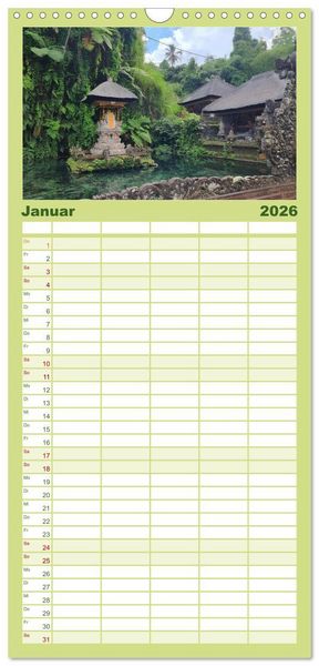 Produktbild: Familienplaner 2026 - Bali - G&ouml;tterinsel mit 5 Spalten (Wandkalender, 21 x 45 cm) CALVENDO