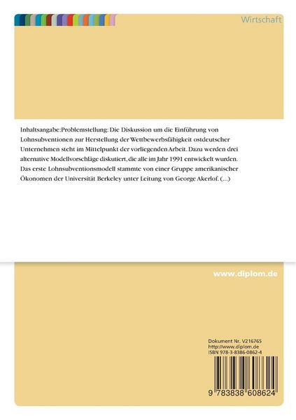 Produktbild: Die Diskussion der Lohnsubventionen am Beispiel der neuen Bundesl&auml;nder