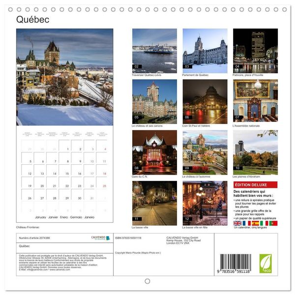 Produktbild: Qu&eacute;bec (Calendrier mural carr&eacute; 2026 30x30 cm) Calendrier double avec une page pour vos prises de notes