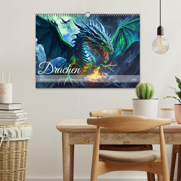 Produktbild: Drachen - Gef&uuml;rchtete, aber nicht immer b&ouml;se Fabelwesen (Wandkalender 2026 DIN A3 quer), CALVENDO Monatskalender