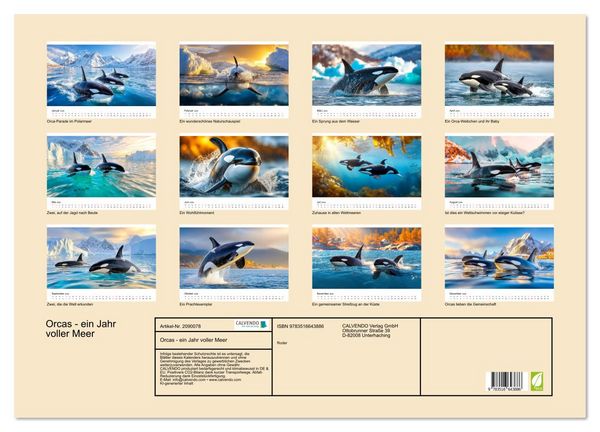 Produktbild: Orcas - ein Jahr voller Meer (Wandkalender 2026 DIN A2 quer), CALVENDO Monatskalender