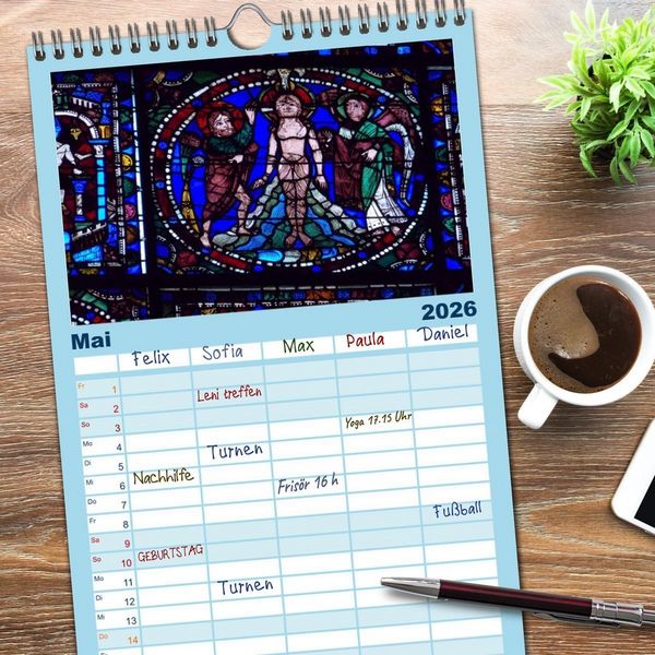 Produktbild: Familienplaner 2026 - Bilder aus Licht - Notre Dame de Chartres mit 5 Spalten (Wandkalender, 21 x 45 cm) CALVENDO
