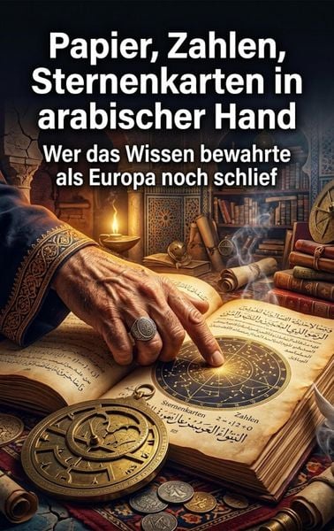 Produktbild: Papier, Zahlen, Sternenkarten in arabischer Hand