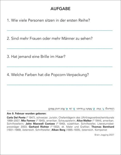 Produktbild: Brain Jogging Tagesabrei&szlig;kalender 2027 - Ged&auml;chtnis, Konzentration, Logik
