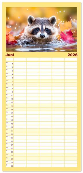 Produktbild: Familienplaner 2026 - Frech, flauschig, fantastisch - Der Waschb&auml;ren-Kalender mit 5 Spalten (Wandkalender, 21 x 45 cm) CALVENDO