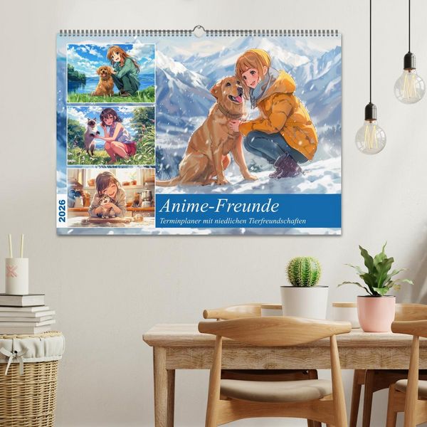 Produktbild: Anime-Freunde - Terminplaner mit niedlichen Tierfreundschaften (Wandkalender 2026 DIN A2 quer), CALVENDO Monatskalender
