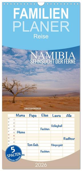 Produktbild: Familienplaner 2026 - Namibia - Sehnsucht der Ferne mit 5 Spalten (Wandkalender, 21 x 45 cm) CALVENDO