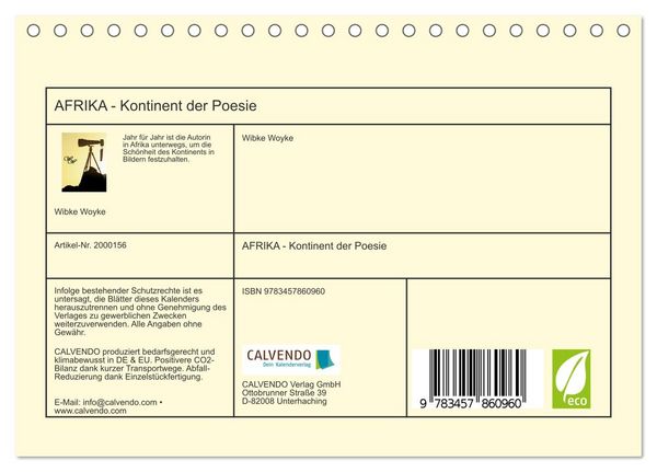 Produktbild: AFRIKA - Kontinent der Poesie (Tischkalender 2026 DIN A5 quer), CALVENDO Monatskalender