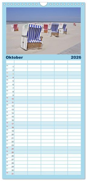Produktbild: Familienplaner 2026 - Ostfriesische Inseln mit 5 Spalten (Wandkalender, 21 x 45 cm) CALVENDO