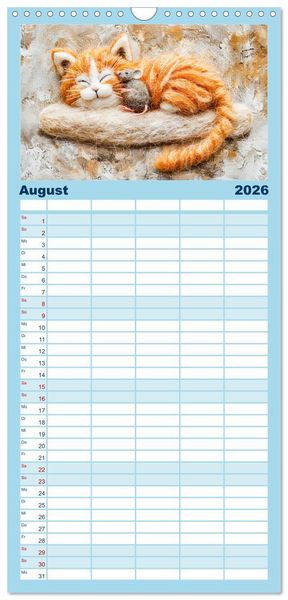 Produktbild: Familienplaner 2026 - Filzige Katzenfreunde - Ein Jahr voller niedlicher KI-Filzkunst mit 5 Spalten (Wandkalender, 21 x 45 cm) CALVENDO
