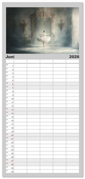 Produktbild: Familienplaner 2026 - Im Pas de Deux mit der Stille mit 5 Spalten (Wandkalender, 21 x 45 cm) CALVENDO