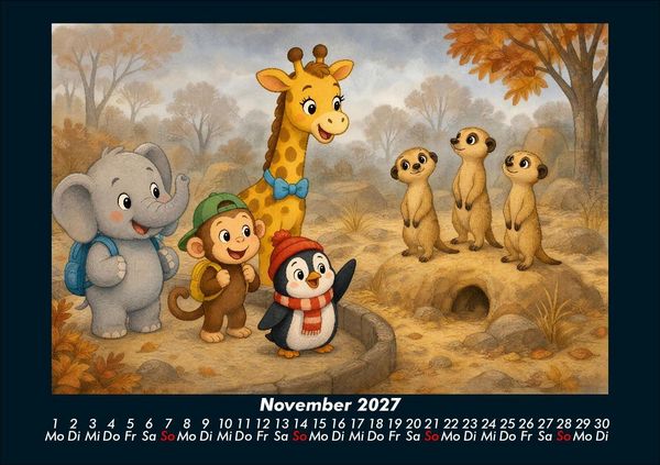 Produktbild: Ein Jahr im Zoo mit Raffi und Freunden 2027 Fotokalender DIN A5