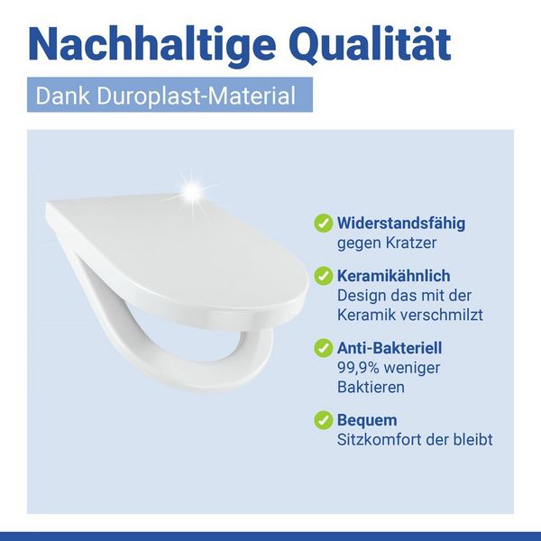 Produktbild: WC Sitz Mod. Palma Wei&szlig;, Toilettendeckel mit Absenkautomatik in D-Form
