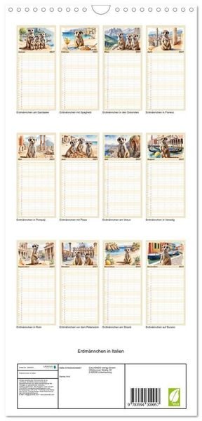 Produktbild: Familienplaner 2027 - Erdm&auml;nnchen in Italien mit 5 Spalten (Wandkalender, 21 x 45 cm) CALVENDO