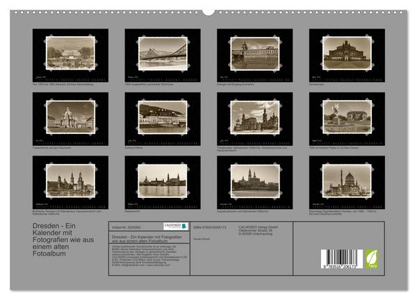 Produktbild: Dresden - Ein Kalender mit Fotografien wie aus einem alten Fotoalbum (hochwertiger Premium Wandkalender 2026 DIN A2 quer), Kunstdruck in Hochglanz