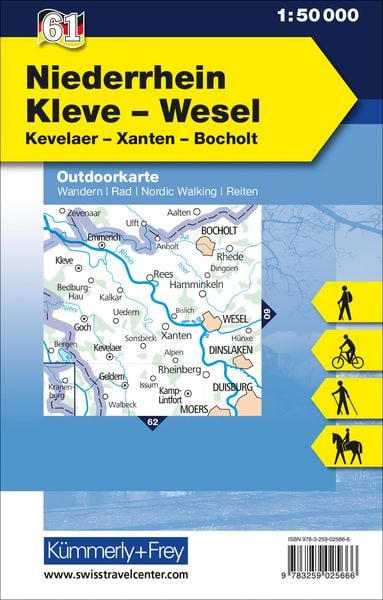 KuF Deutschland Outdoorkarte 61 Niederrhein, Kleve-Wesel, Kevelaer, Xanten - Bocholt  1 : 50 000 LZ bis 2025