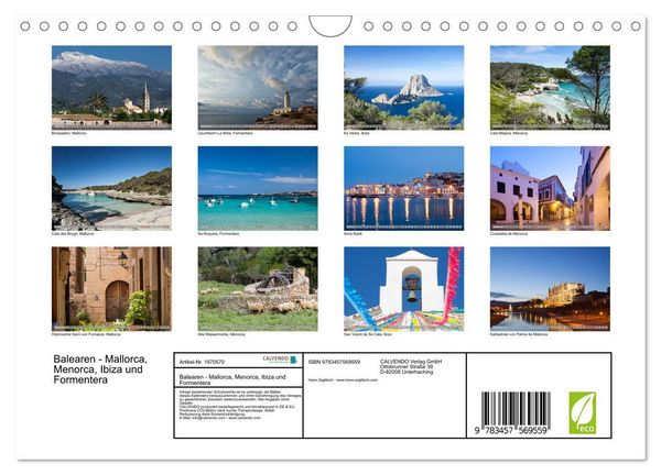 Produktbild: Balearen - Mallorca, Menorca, Ibiza und Formentera (Wandkalender 2026 DIN A4 quer), CALVENDO Monatskalender